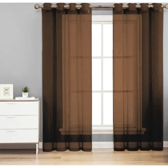 Gorgeous Home Linen Solid Sheer Grommet Top Curtain Panels, 55" x 84", 2-Pack Brown