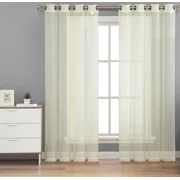Gorgeous Home Linen Solid Sheer Grommet Top Curtain Panels, 55" x 84", 2-Pack Ivory Beige