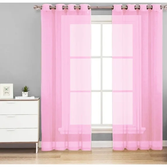 Gorgeous Home Linen Solid Sheer Grommet Top Curtain Panels, 55" x 84", 2-Pack Light Pink BR