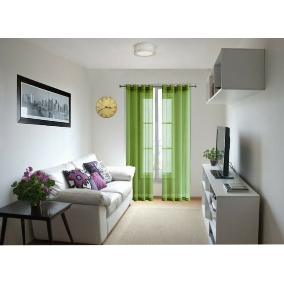 1 Pair Ruby Lime Green Solid Sheer Panels with Grommets Window Curtain Treatment Panel See Thru size 55" Wide x 84" Long Each panel