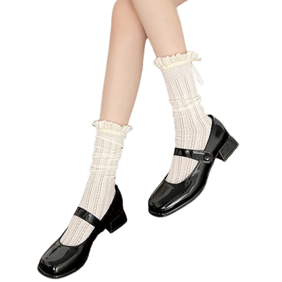 1 Pair Ruffle Ankle Socks Sweet Frilly Socks Ballet Socks for Girls with Bows Lace Top Sock Princess Dress Socks