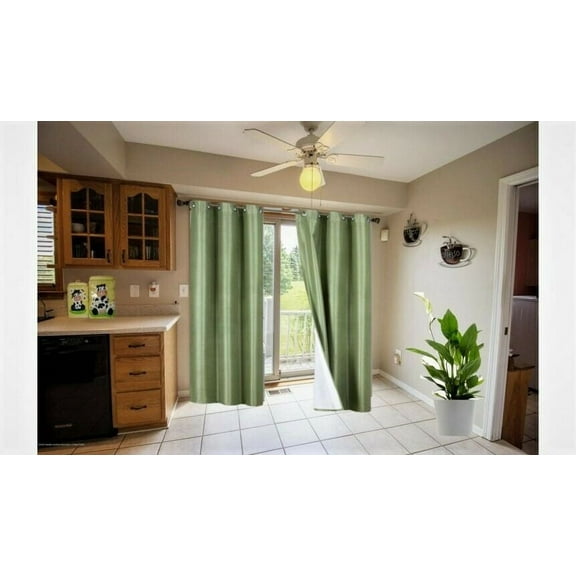 1 Pair Sage Green Noa 95" Length Insulated Lined 100% Heavy Thick Blackout Silver Grommet Window Curtain Panels Drapes Not See Through Energey Saving