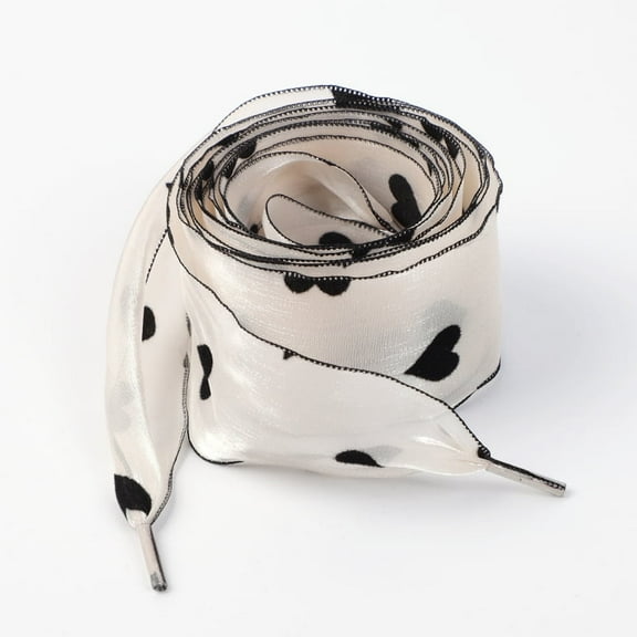 1 Pair Satin Ribbon Shoe Laces: 1.5"  Wide Colorful Heart Snow Yarn Shoelaces for Women - 47 inch / 120CM