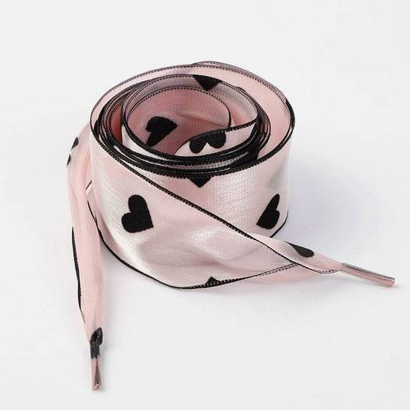 1 Pair Satin Ribbon Shoe Laces: 1.5"  Wide Colorful Heart Snow Yarn Shoelaces for Women - 47 inch / 120CM