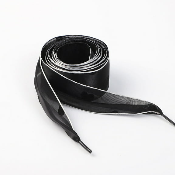 1 Pair Satin Ribbon Shoe Laces: 1.5" Wide Colorful Heart Snow Yarn Shoelaces for Women - 47 inch / 120CM
