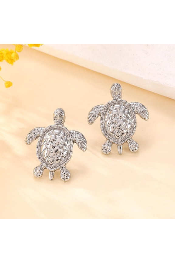 1 Pair Sea Turtle Stud Earrings Silver Polished Sea Turtle Stud Earrings Unique Design Earrings Creative Personal Earrings Trendy Simple Earrings for Women Birthday Festival Elegant Platinum