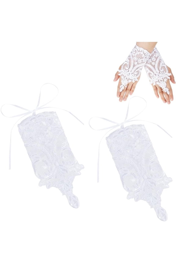 1 Pair Short Lace Fingerless Gloves Embroidered Bridal Party Prom Gloves Making DIY