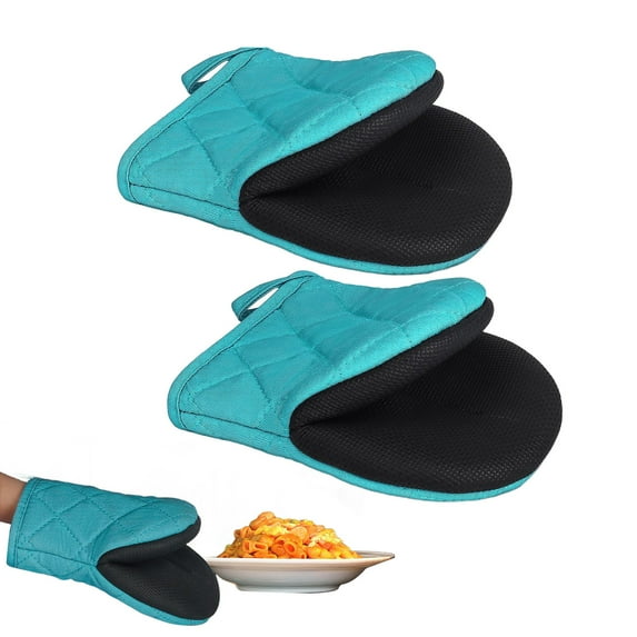 1 Pair Short Oven Mitts, Heat Resistant Cotton Neoprene Kitchen Oven Mitts, Non-Slip Grip Surfaces and Hanging Loop Gloves, Baking Grilling Barbecue Microwave Machine Washable