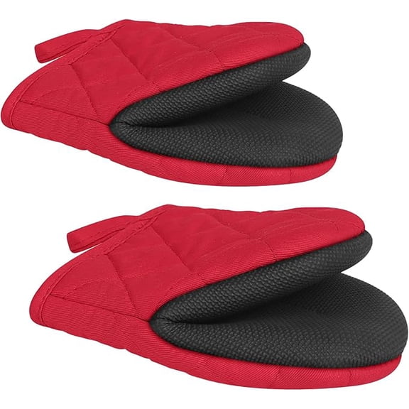 HEETLY 7-Inch Mini Oven Mitts,1-Pair Set,500°F Heat Resistant with Neoprene Grip,Red