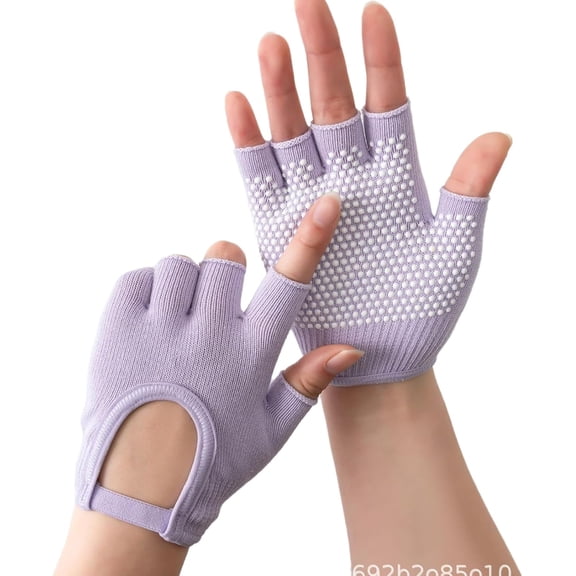 1 Pair Silicone Anti-Slip Five Finger Workout Gloves for Women & Men - Exercise, Fitness, Yoga, Pilates - Purple