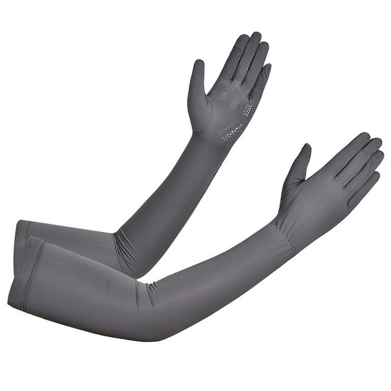 1 Pair Silicone Anti slip Palm Flip Fingertip Long Arm Sleeves Solid Color Anti UV High Elasticity Women Outdoor Ice Silk Long Cycling Gloves Costume
