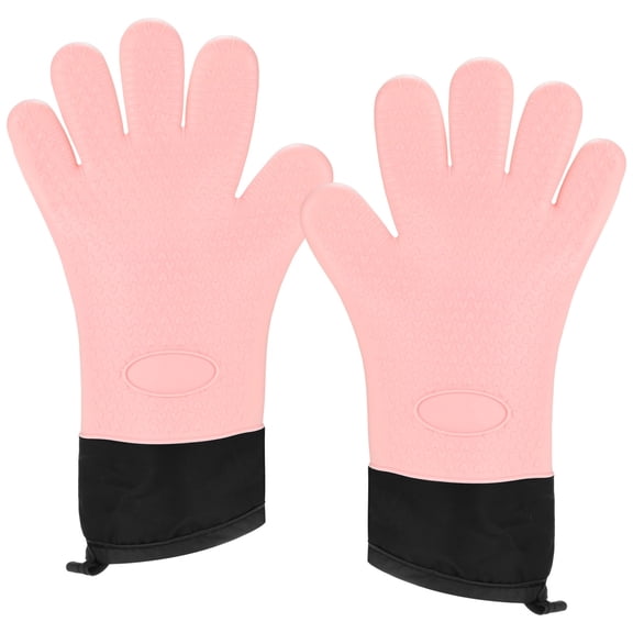 1-Pair Silicone Gloves Heat Resistant, Non-Slip Grilling Gloves for BBQ/Oven [33cm, Pink]