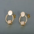 thumbnail image 1 of 1 Pair Simple Fashion Brass Stud Earrings Circle with Cube Golden 1x0.66 Inch, 1 of 4