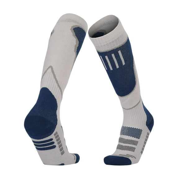 1 Pair Ski Socks Elastic Sweat Absorption Breathable Keep Warm Cotton Thickened Terry Outdoor Sports Socks for Winter Sports-White Blue,One Size