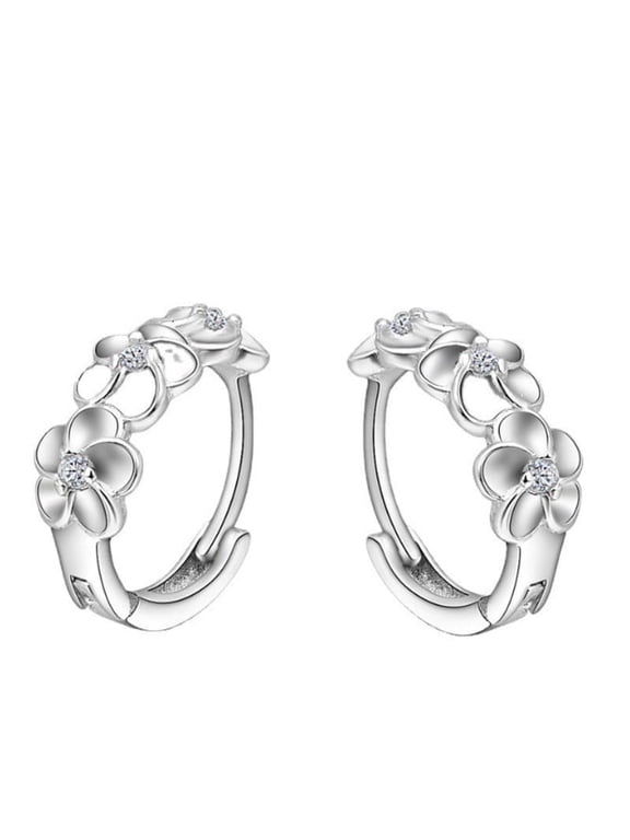 1 Pair Small Flower Lever-back Earring in Plated Sterling Silver Earrings Sterling Silver Cubic Stud Earrings for Women