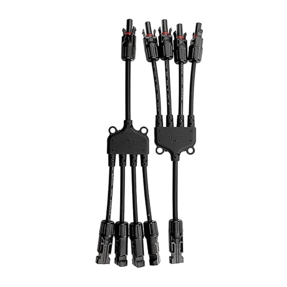 1 Pair Solar Panel Connectors, Y Branch Parallel Adapter,1 to 3 Cable Wire Plug for Solar Panels (1 Pair M/FFF + F/MMM), Black