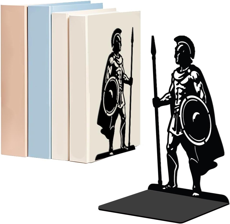 1 Pair Spartan Guards Metal Decorative Bookend for Shelves Heavy Duty ...