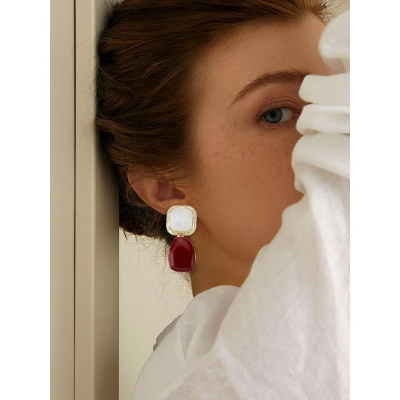 1 Pair Square Drop Earrings Zinc Alloy Enamel Stud Earrings Lightweight Wedding Party Prom Everyday Illusion Jewelry for Women Wedding Birthday Party Festival Elegant Jewelry Gifts 41x18mm DIY Golden