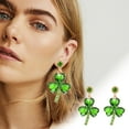 thumbnail image 1 of 1 Pair St. Patrick's Day Irish Shamrock Resin Acrylic Dangle Earrings Dainty Green Leaf Letter Earrings for Women Jewelry, 1 of 8