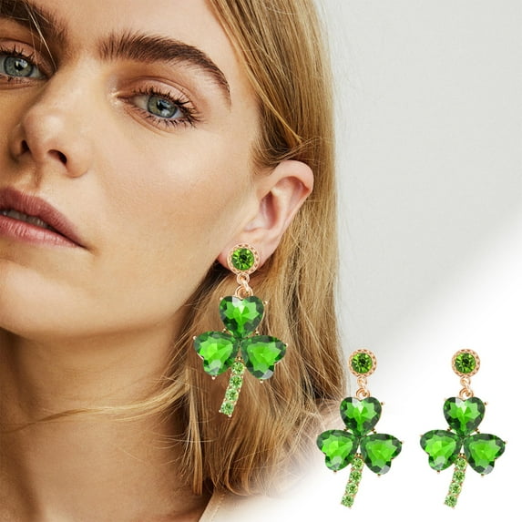 1 Pair St. Patrick's Day Irish Shamrock Resin Acrylic Dangle Earrings Dainty Green Leaf Letter Earrings for Women Jewelry