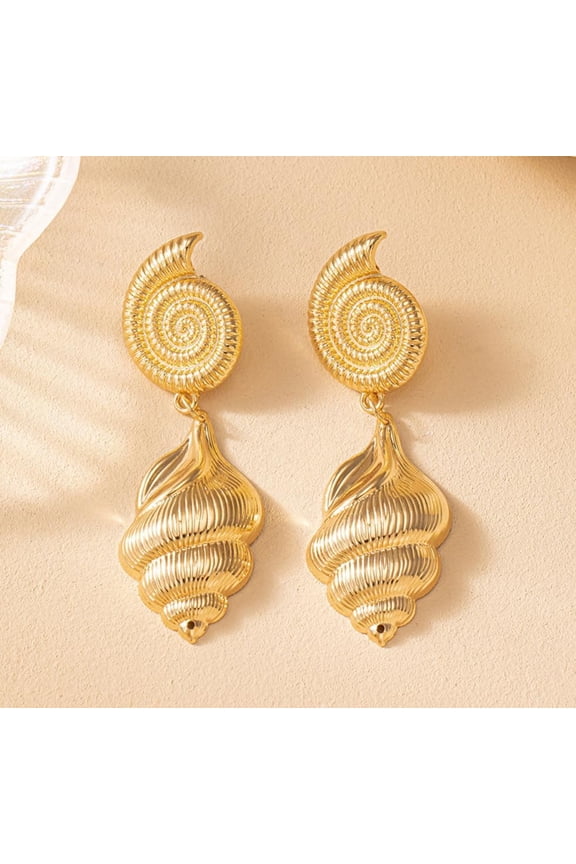 1 Pair Stainless Steel Dangle Stud Earrings Light Gold Shell Shape 73.5x25mm DIY