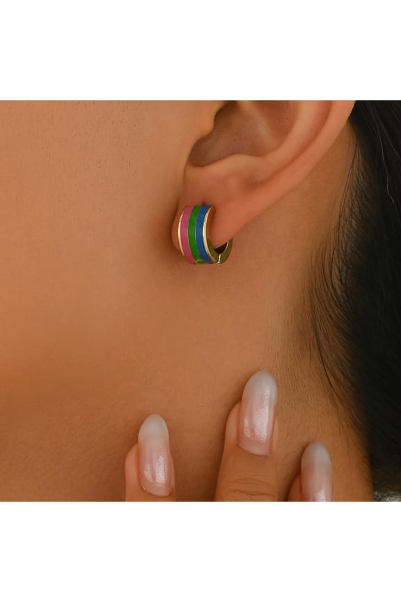 1 Pair Stainless Steel Rainbow Hoop Earrings Gold Colorful Loop Design Durable Everyday Jewelry Party Gift for Women for DIY