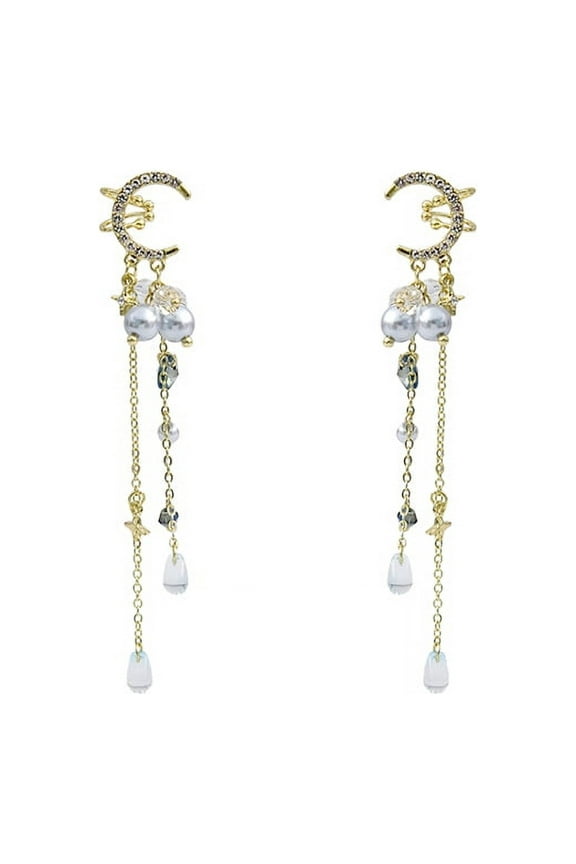 1 Pair Star Dangle Earrings Clip On Earring Tassel Chain Earring Women Dangle Clip Earrings