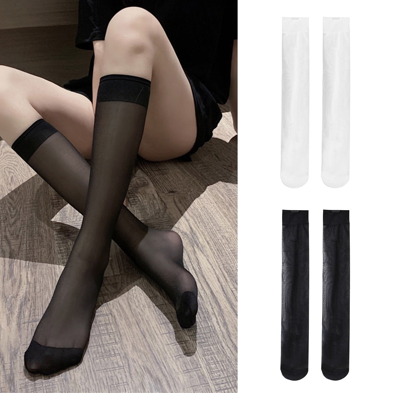 1 Pair Stockings Solid Color Sweat-absorbing Breathable Sweet High  Elasticity Knee Socks 