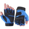 thumbnail image 1 of 1 Pair Strong Grip Adjustable Hook Loop Fasteners Fabric Training Gloves Half Finger Wrist Wraps Support Men Cycling Gloves for Gym -Blue,L, 1 of 8
