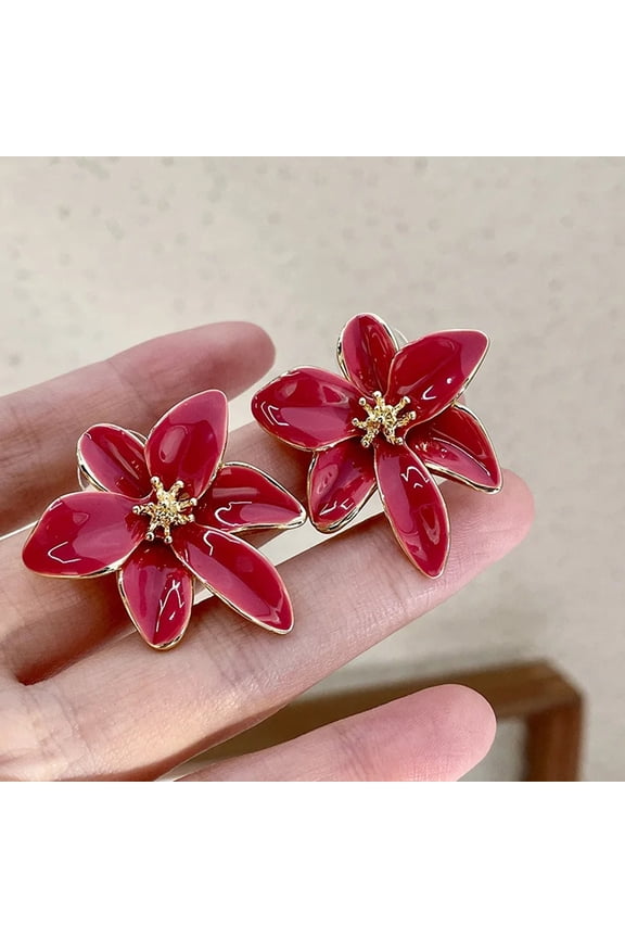 1 Pair Stud Earrings Retro Style Colorful Enamel Flower Shape Ear Studs Shiny Personalized Earrings Jewelry Gift