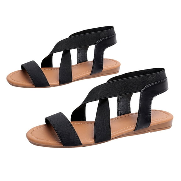 FONDOTIN Fashion Female Sandals Black Flat Sole Anti-Skid Stylish Summer 1Pair