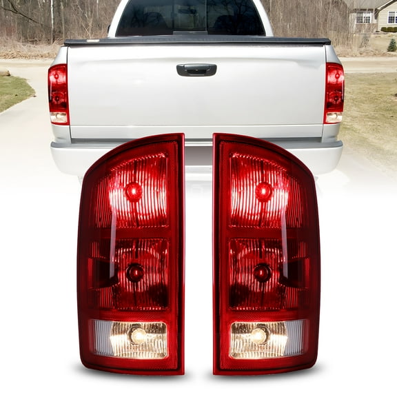 1 Pair Tail Light Compatible with 2002-2006 Dodge Ram 1500/2500/3500,Tail Lamp Replacement for Dodge Ram,Driver and Passenger Side Brake Light(Chrome Housing Red Lens)