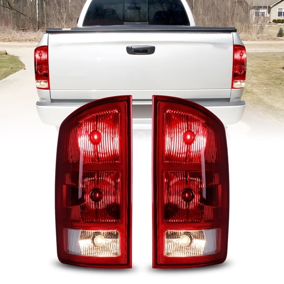 1 Pair Tail Light Compatible with 2002-2006 Dodge Ram 1500/2500/3500,Tail Lamp Replacement for Dodge Ram,Driver and Passenger Side Brake Light(Chrome Housing Red Lens)