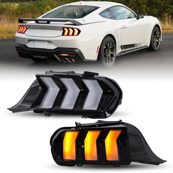 1 Pair Tail Lights for 2024-2026 Ford Mustang Coupe & Convertible Full LED Sequential Turn Signal Rear Brake Lamp DRL Taillights