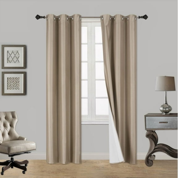 1 Pair Taupe Camel Tan Noa 84" Length Insulated Lined 100% Heavy Thick Blackout Silver Grommet Window Curtain Panels Drapes Not See Through Energey Saving