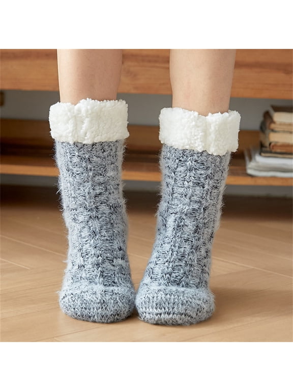 1 Pair Thick Slipper Socks for Women Padded Floor Socks Lambswool Lined Slipper Socks Winter Warm Fuzzy Indoor Christmas Gifts Socks