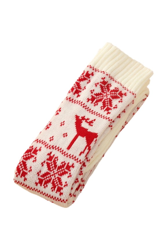1 Pair Thigh High Socks Christmas Hold-up Stockings Elk Print Long Socks Winter Warm Presents for Girl Women Xmas Party