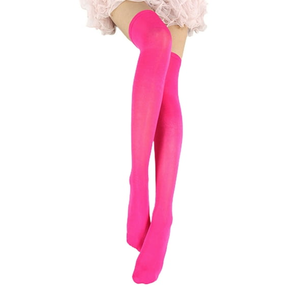1 Pair Thigh High Stockings Sexy Stretchy Plain Thin Breathable Leg Slimming Velvet Candy Color Women Over Knee Socks for Daily,Rose Red