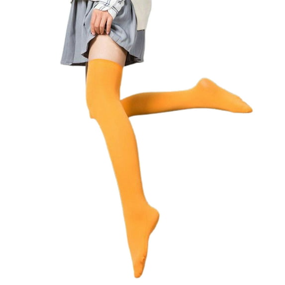 1 Pair Thigh High Stockings Sexy Stretchy Plain Thin Breathable Leg Slimming Velvet Candy Color Women Over Knee Socks for Daily