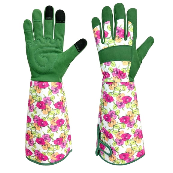 1 Pair Thornproof Rose Pruning Gardening Gloves for Women, Long Gauntlet, Cute Floral Print, Reinforced Palm & Fingertips, Forearm Protection for Weeding, Garden Gift (Rose Floral)