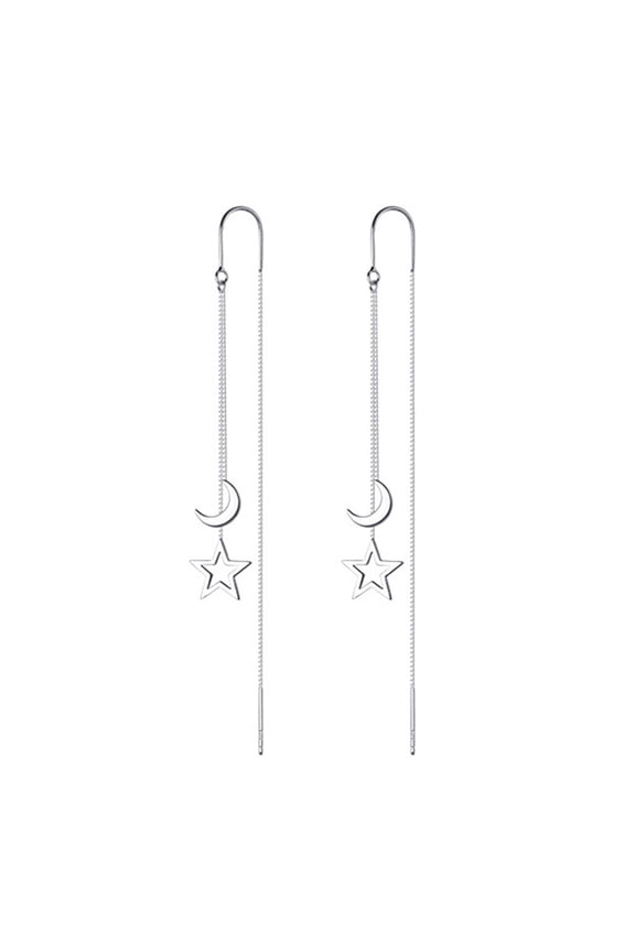 1 Pair Threader Earrings Women Chain Tassel Earrings Moon Star Dangle Earrings