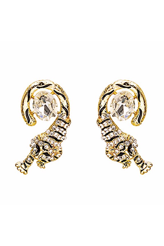 1 Pair Tiger Ear Studs Rhinestone Earrings Women Earrings Chic Ear Jewelries