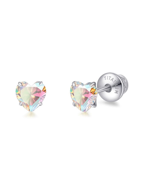 1 Pair Titanium Stud Earrings for Women Men Hypoallergenic | Implant Grade F136 Titanium for Sensitive Ears, Cubic Zirconia Screw Backs for Cartilage Earring