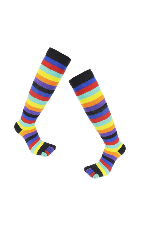 1 Pair Toe Socks Women Rainbow Toe Socks for Women Rainbow Striped 5 Toe Funny Leg Warmer Calf Socks with Toes Separated