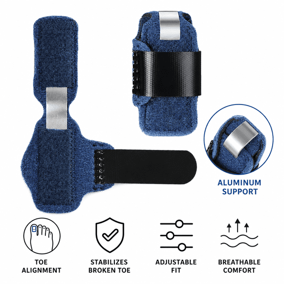 1 Pair Toe Splint Broken Toe Brace Adjustable Toe Straightener Wrap with Aluminum Support for Hammer Toe Alignment