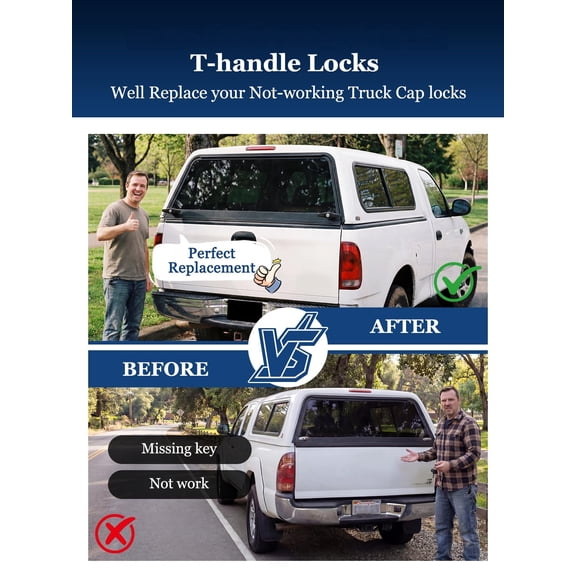1 Pair Truck -Handle Lock Set, Left and Right Cap Door Locks with Locking Cam, Keyed Alike, Zinc Die Cast Black