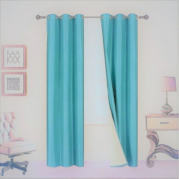 1 Pair Turquoise Aqua Blue Noa Insulated Lined 100% Heavy Thick Blackout Silver Grommet Window Curtain Panels Drapes Not See Through Energey Saving