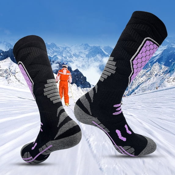 1 Pair Unisex Winter Socks High-tube Geometric Patterned Moisture-wicking Socks for Hiking Sports Machine Washable Keep Warm Anti-slip Daily Stockings