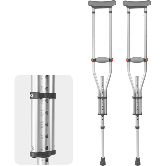 1 Pair Universal Crutches for Adults and Teenager, Adjustable Height for 4'7" to 6'7", 300 LBS Capacity Aluminum Lightweight Crutches with Underarm Pads