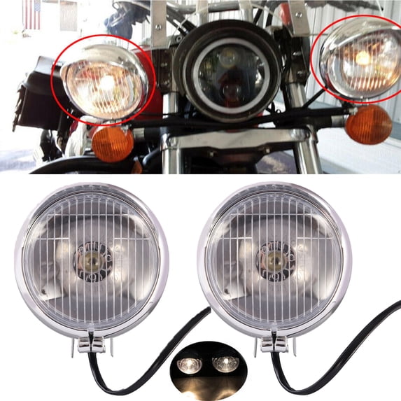 1 Pair Universal Fog Light Passing Lamp 4.5" Round Headlight Fit for Harley Yamaha Suzuki Kawasaki